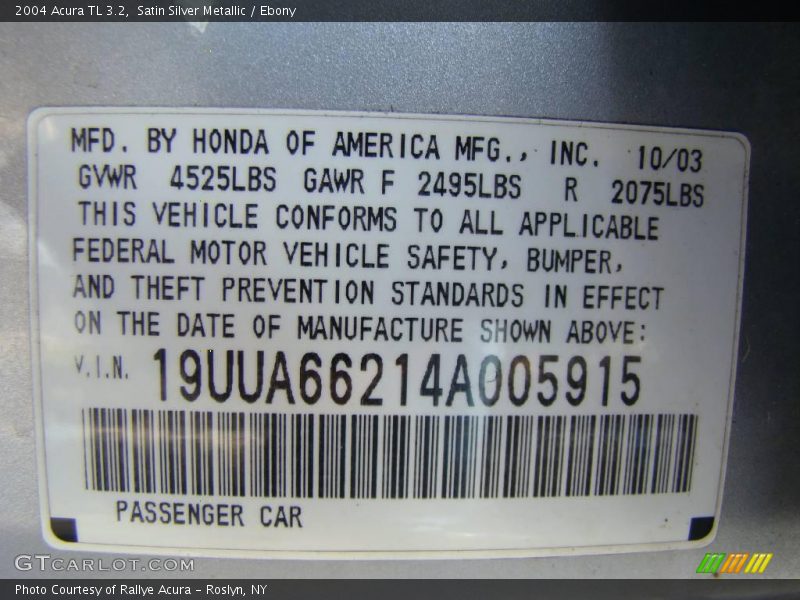 Satin Silver Metallic / Ebony 2004 Acura TL 3.2