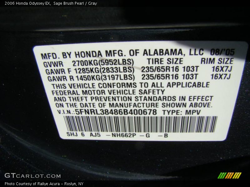 Sage Brush Pearl / Gray 2006 Honda Odyssey EX
