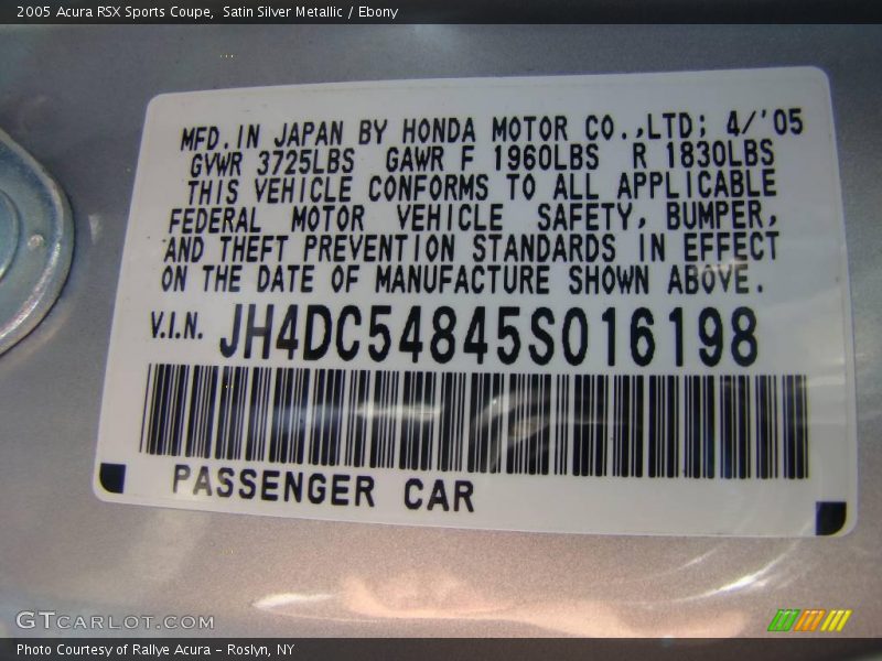 Satin Silver Metallic / Ebony 2005 Acura RSX Sports Coupe