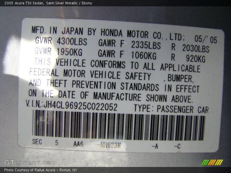 Satin Silver Metallic / Ebony 2005 Acura TSX Sedan