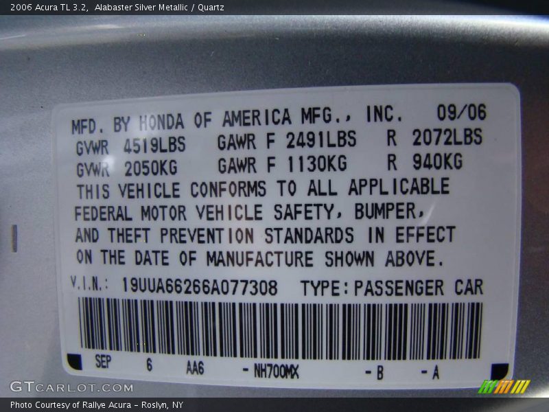 Alabaster Silver Metallic / Quartz 2006 Acura TL 3.2