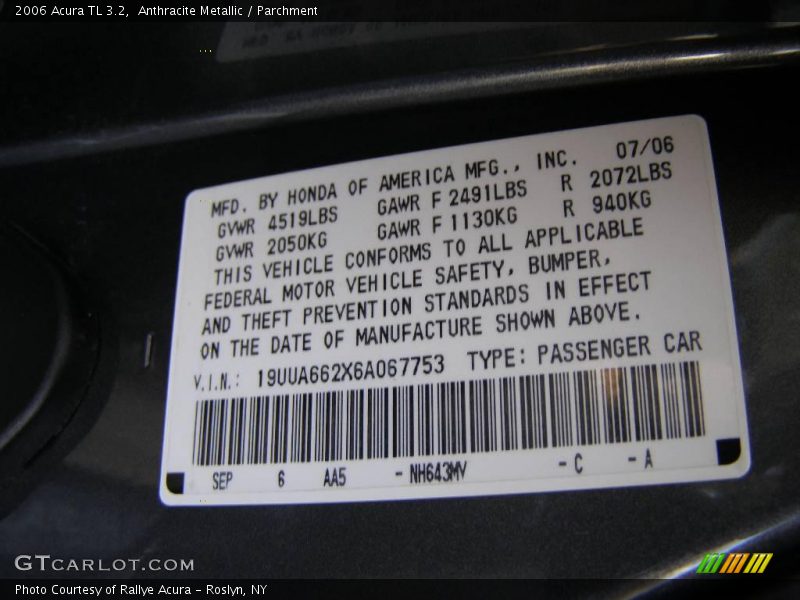 Anthracite Metallic / Parchment 2006 Acura TL 3.2