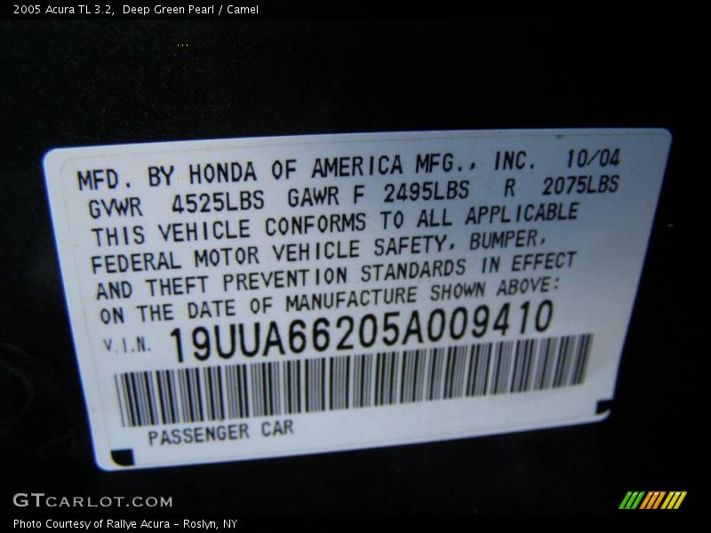 Deep Green Pearl / Camel 2005 Acura TL 3.2