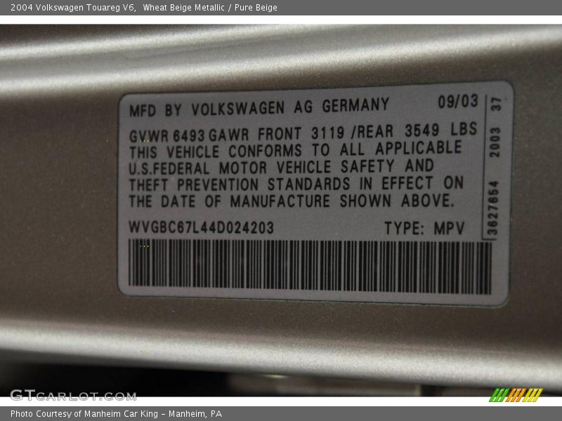 Wheat Beige Metallic / Pure Beige 2004 Volkswagen Touareg V6