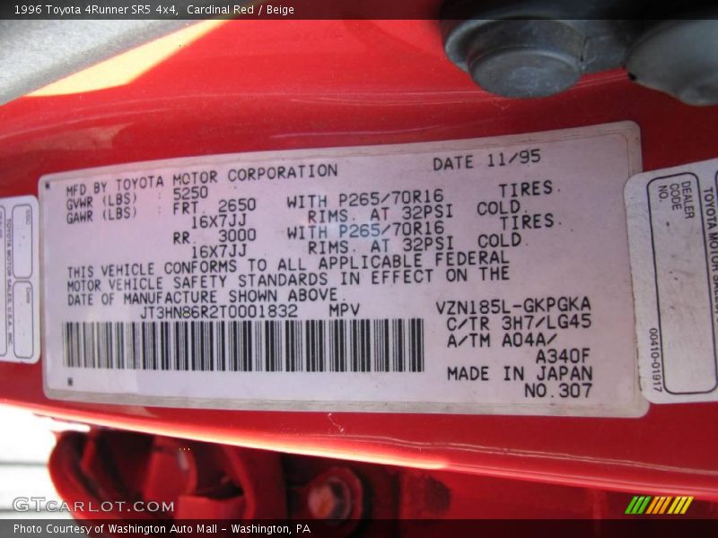 Cardinal Red / Beige 1996 Toyota 4Runner SR5 4x4