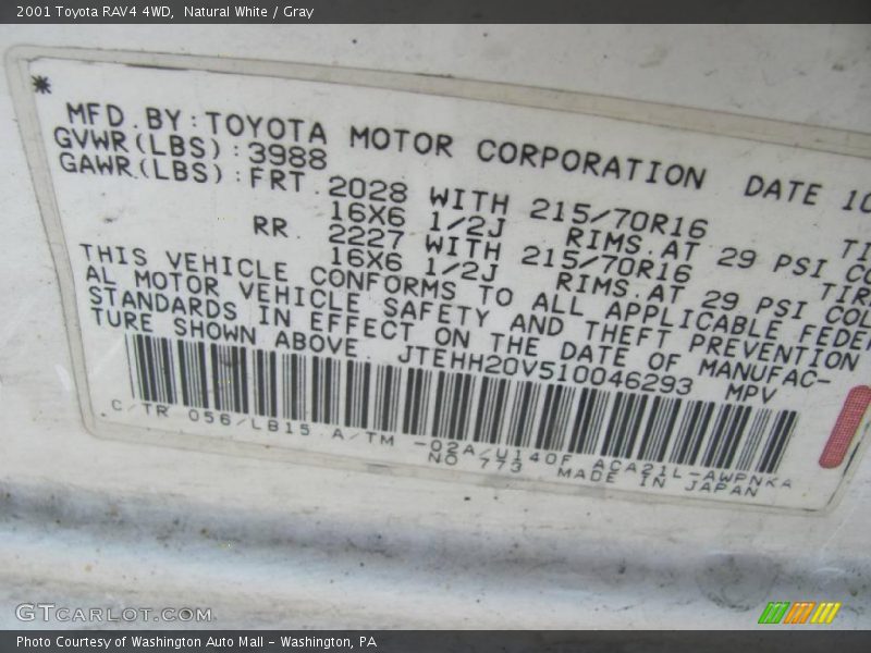 Natural White / Gray 2001 Toyota RAV4 4WD