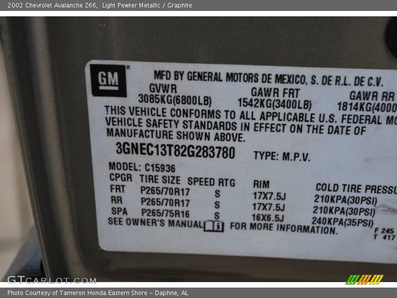 Light Pewter Metallic / Graphite 2002 Chevrolet Avalanche Z66