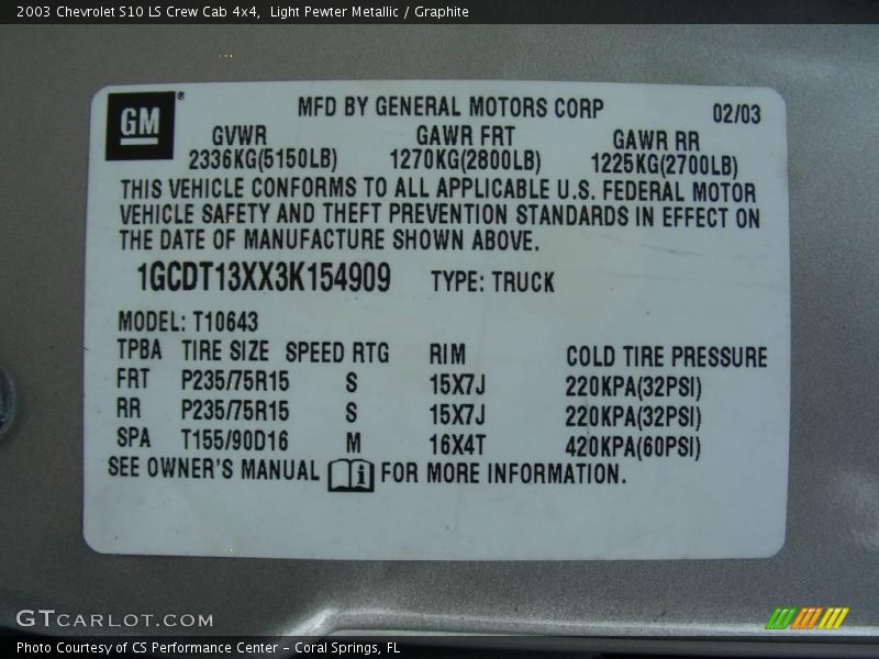 Light Pewter Metallic / Graphite 2003 Chevrolet S10 LS Crew Cab 4x4