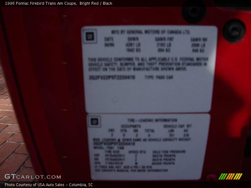 Bright Red / Black 1996 Pontiac Firebird Trans Am Coupe