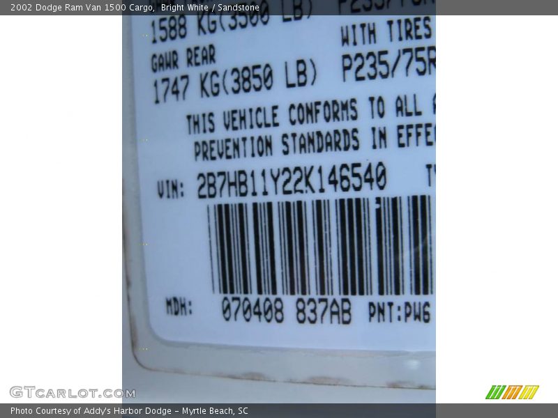 Bright White / Sandstone 2002 Dodge Ram Van 1500 Cargo
