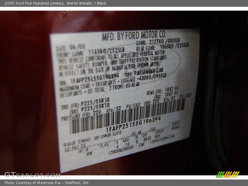 Merlot Metallic / Black 2005 Ford Five Hundred Limited
