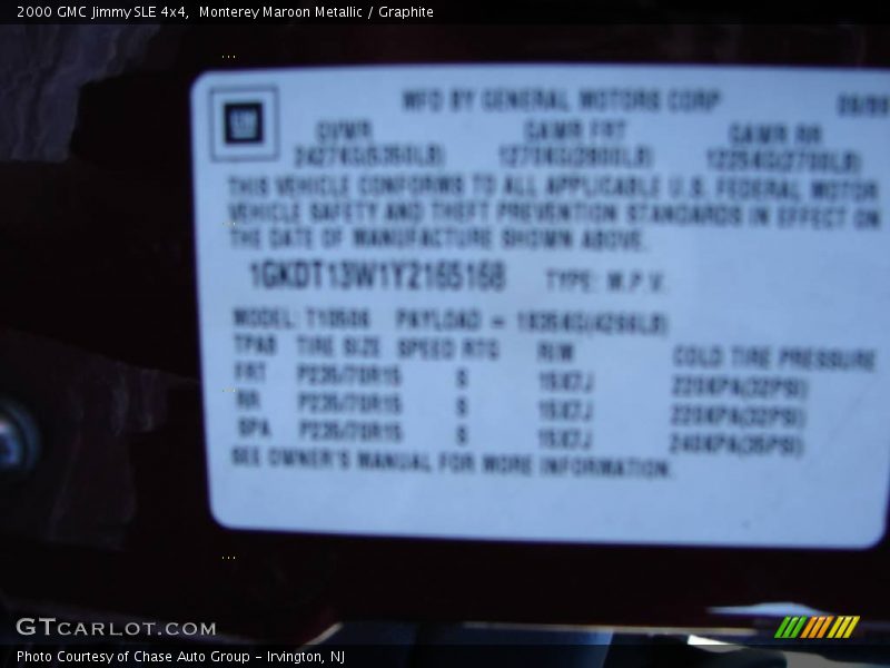 Monterey Maroon Metallic / Graphite 2000 GMC Jimmy SLE 4x4