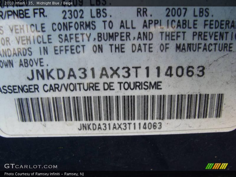 Midnight Blue / Beige 2003 Infiniti I 35