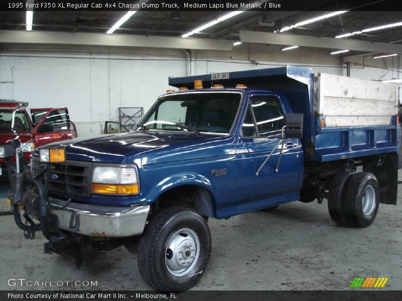 Medium Lapis Blue Metallic / Blue 1995 Ford F350 XL Regular Cab 4x4 Chassis Dump Truck