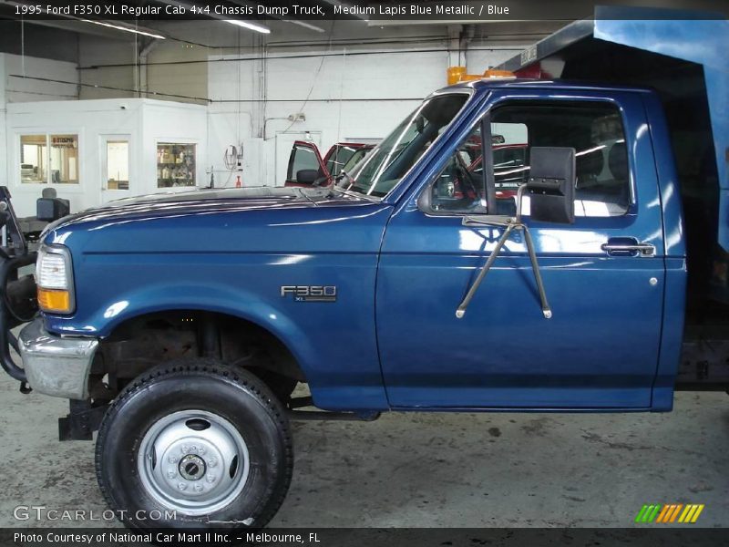 Medium Lapis Blue Metallic / Blue 1995 Ford F350 XL Regular Cab 4x4 Chassis Dump Truck