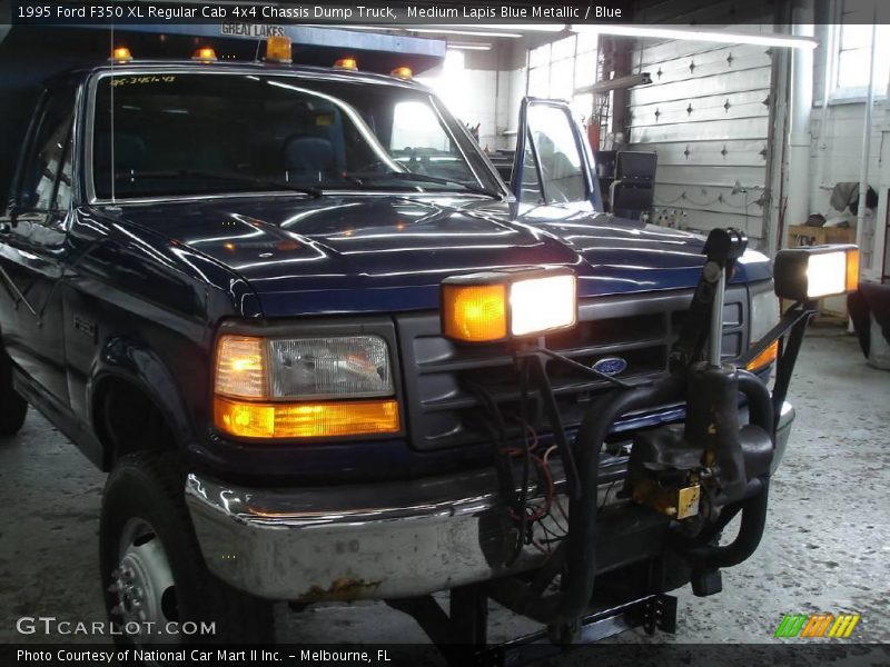 Medium Lapis Blue Metallic / Blue 1995 Ford F350 XL Regular Cab 4x4 Chassis Dump Truck