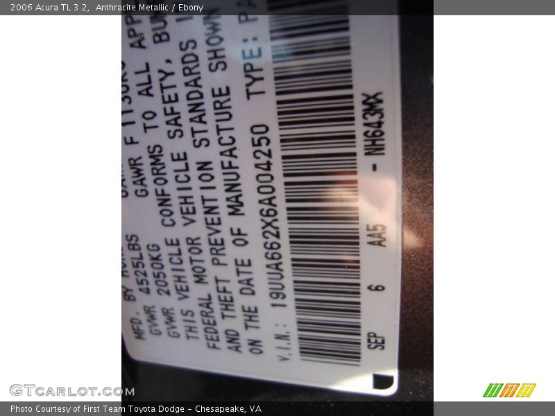 Anthracite Metallic / Ebony 2006 Acura TL 3.2