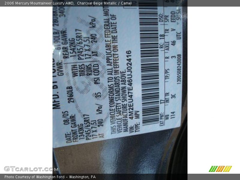 Charcoal Beige Metallic / Camel 2006 Mercury Mountaineer Luxury AWD