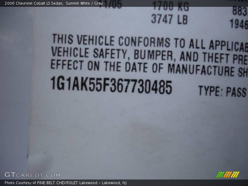 Summit White / Gray 2006 Chevrolet Cobalt LS Sedan