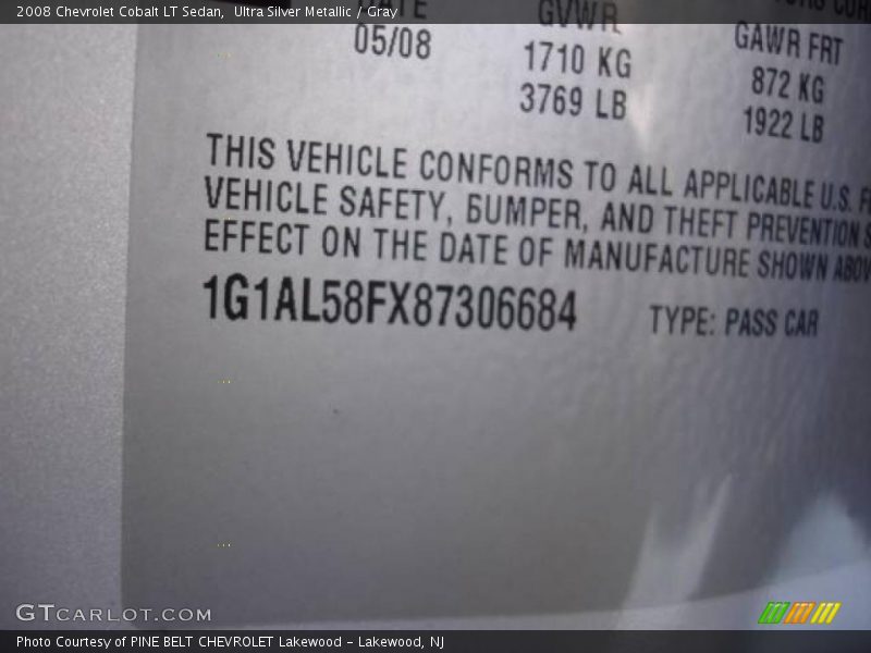 Ultra Silver Metallic / Gray 2008 Chevrolet Cobalt LT Sedan