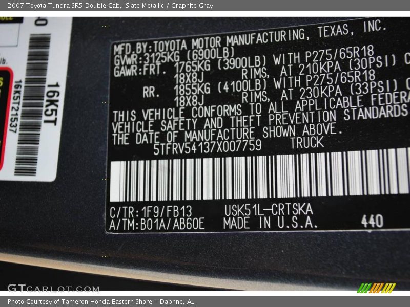 Slate Metallic / Graphite Gray 2007 Toyota Tundra SR5 Double Cab