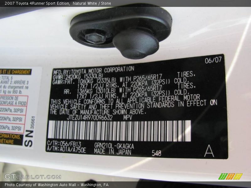 Natural White / Stone 2007 Toyota 4Runner Sport Edition