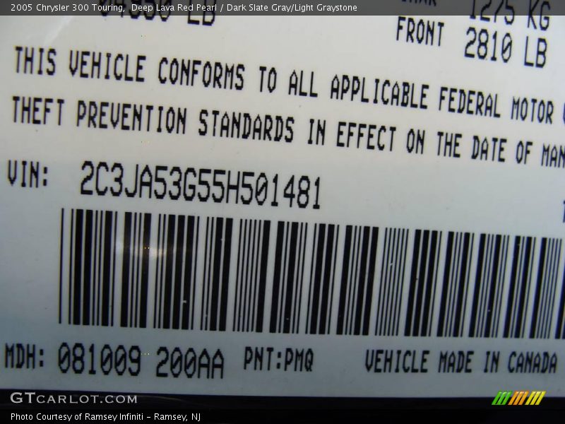 Deep Lava Red Pearl / Dark Slate Gray/Light Graystone 2005 Chrysler 300 Touring