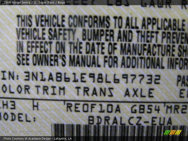 Super Black / Beige 2008 Nissan Sentra 2.0