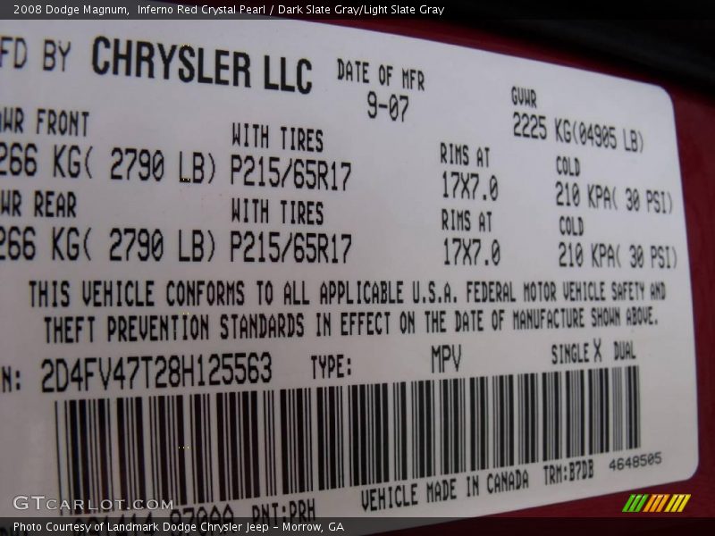 Inferno Red Crystal Pearl / Dark Slate Gray/Light Slate Gray 2008 Dodge Magnum
