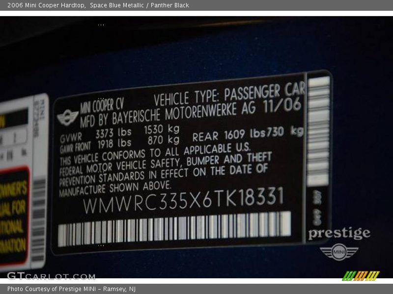 Space Blue Metallic / Panther Black 2006 Mini Cooper Hardtop