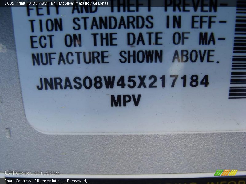 Brilliant Silver Metallic / Graphite 2005 Infiniti FX 35 AWD