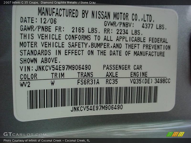 Diamond Graphite Metallic / Stone Gray 2007 Infiniti G 35 Coupe