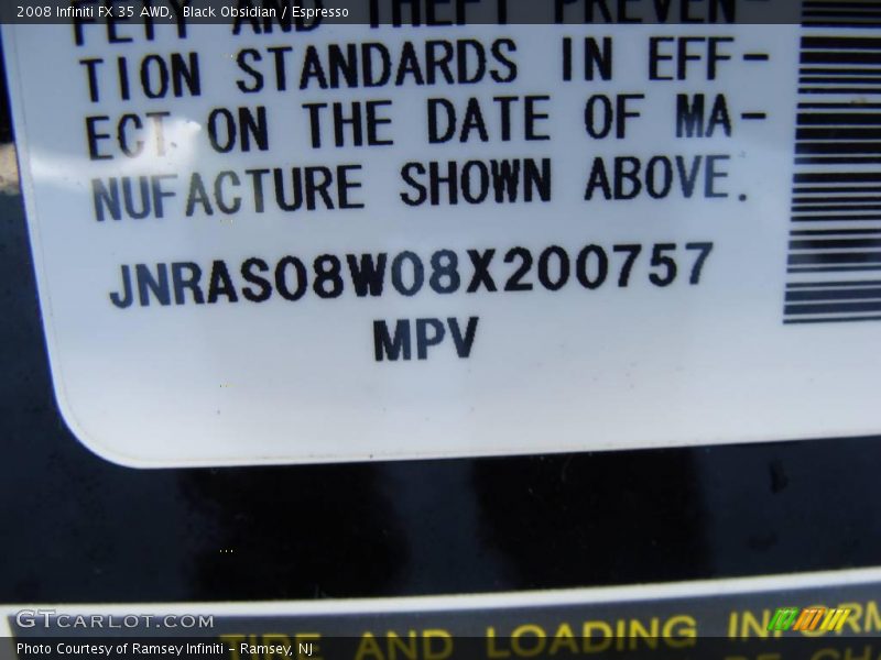 Black Obsidian / Espresso 2008 Infiniti FX 35 AWD
