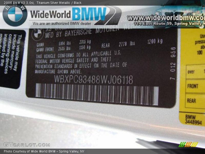 Titanium Silver Metallic / Black 2008 BMW X3 3.0si