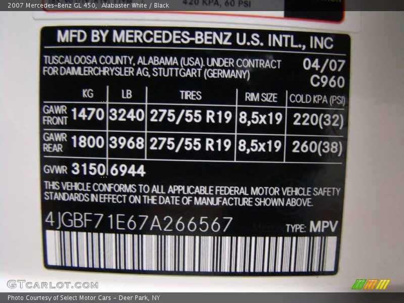 Alabaster White / Black 2007 Mercedes-Benz GL 450
