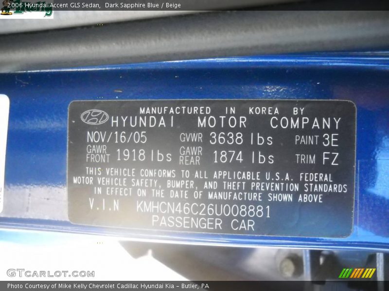 Dark Sapphire Blue / Beige 2006 Hyundai Accent GLS Sedan