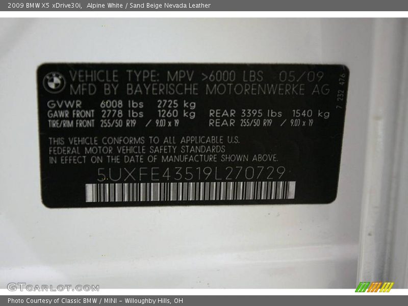 Alpine White / Sand Beige Nevada Leather 2009 BMW X5 xDrive30i