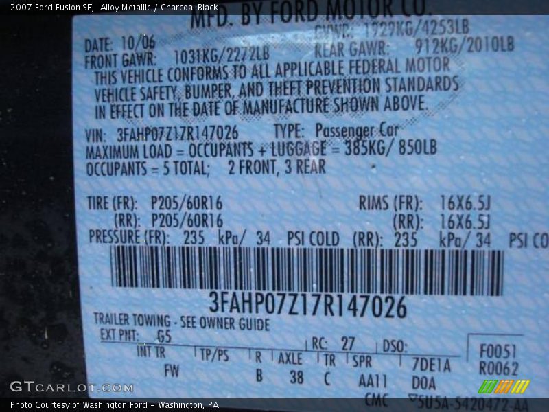 Alloy Metallic / Charcoal Black 2007 Ford Fusion SE