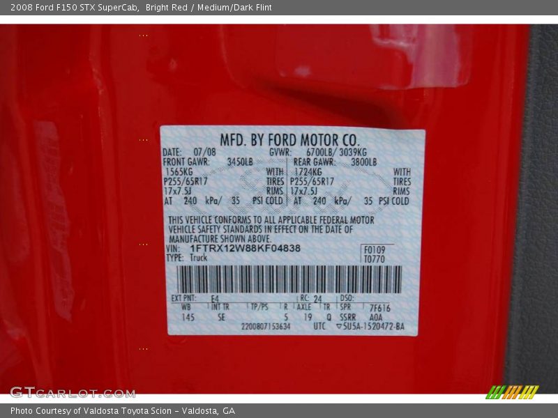 Bright Red / Medium/Dark Flint 2008 Ford F150 STX SuperCab