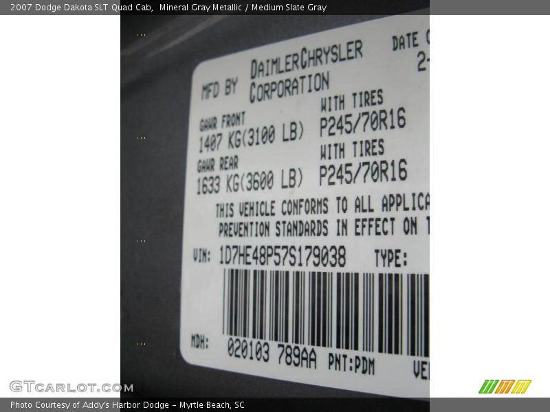 Mineral Gray Metallic / Medium Slate Gray 2007 Dodge Dakota SLT Quad Cab
