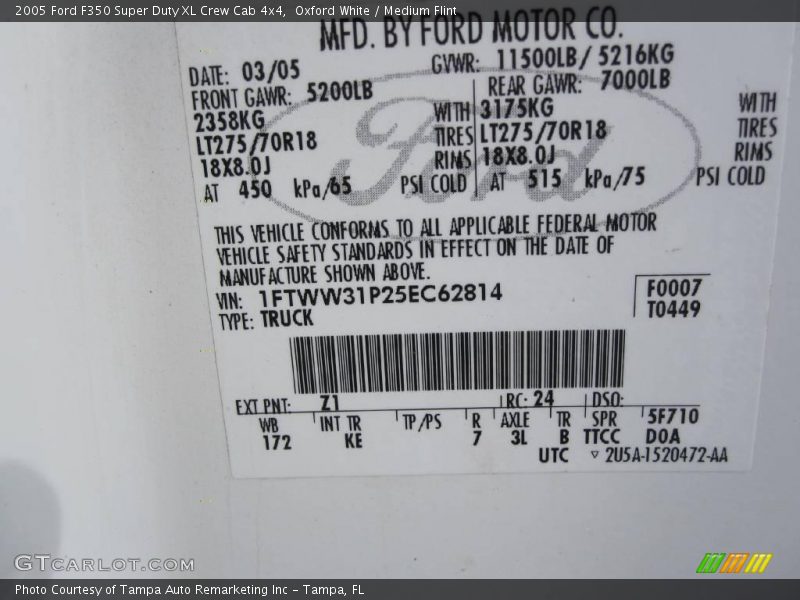 Oxford White / Medium Flint 2005 Ford F350 Super Duty XL Crew Cab 4x4