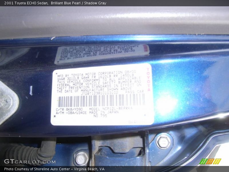 Brilliant Blue Pearl / Shadow Gray 2001 Toyota ECHO Sedan