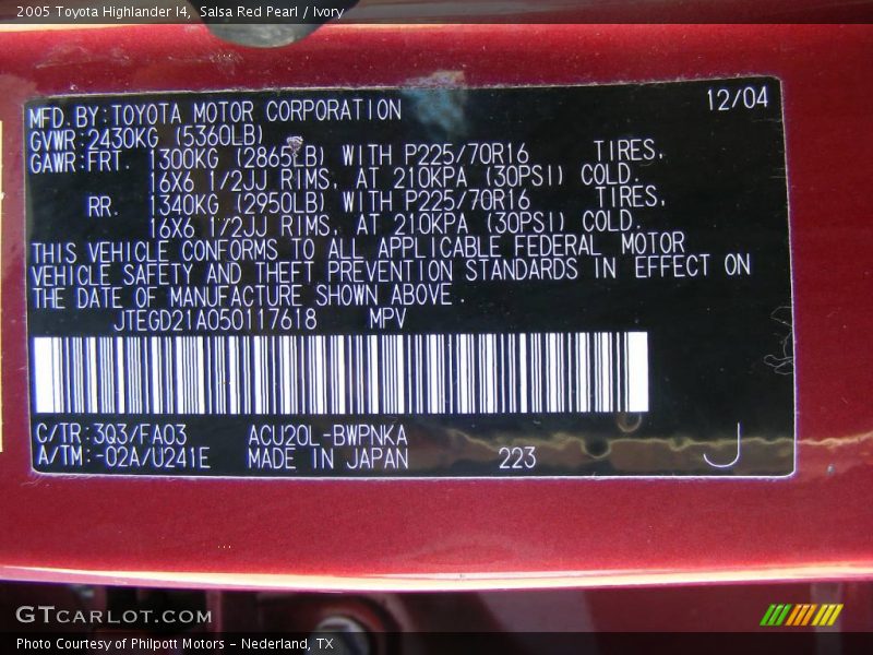 Salsa Red Pearl / Ivory 2005 Toyota Highlander I4