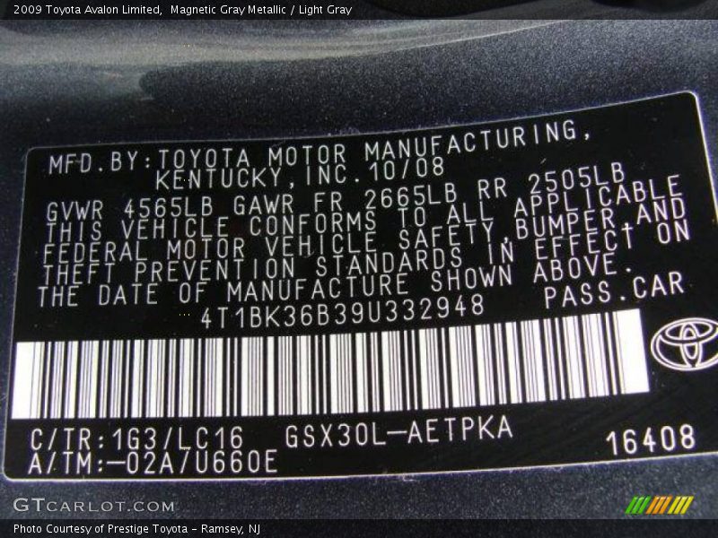 Magnetic Gray Metallic / Light Gray 2009 Toyota Avalon Limited