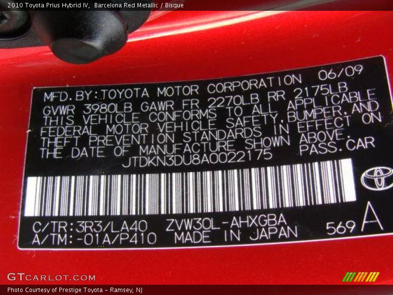 Barcelona Red Metallic / Bisque 2010 Toyota Prius Hybrid IV