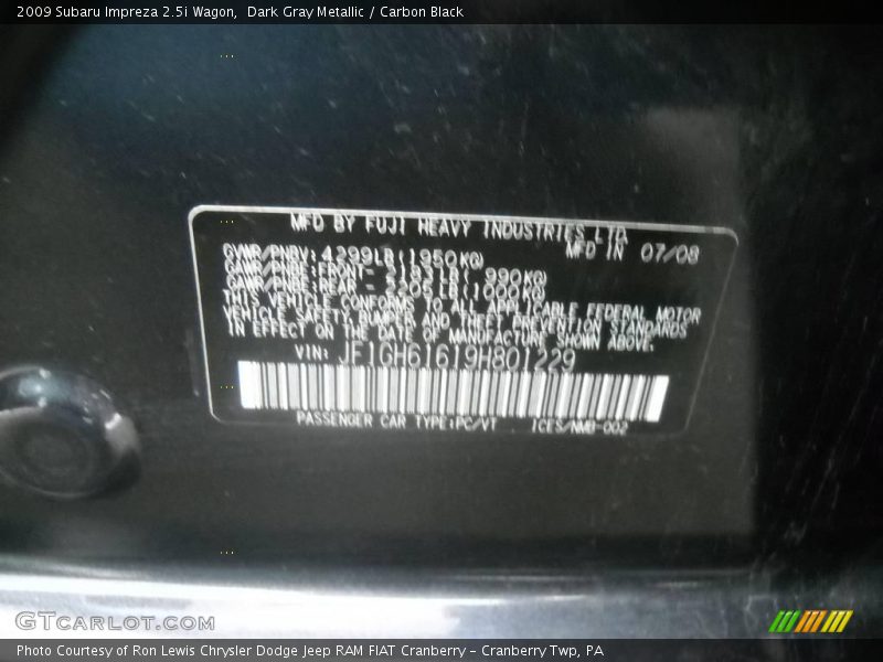 Dark Gray Metallic / Carbon Black 2009 Subaru Impreza 2.5i Wagon