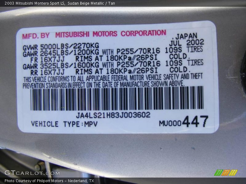 Sudan Beige Metallic / Tan 2003 Mitsubishi Montero Sport LS