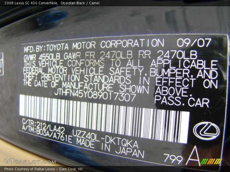 Obsidian Black / Camel 2008 Lexus SC 430 Convertible