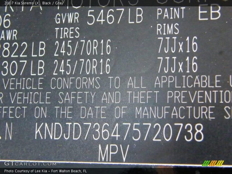 Black / Gray 2007 Kia Sorento LX