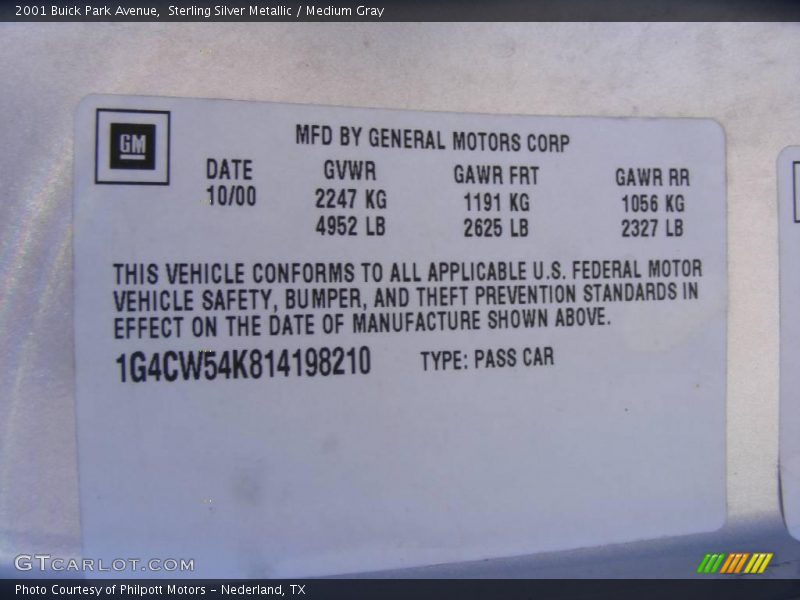 Sterling Silver Metallic / Medium Gray 2001 Buick Park Avenue